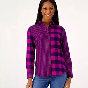 NWT Lands' End Boyfriend Flannel Button-Down Long Sleeve Shirt, Women's Large